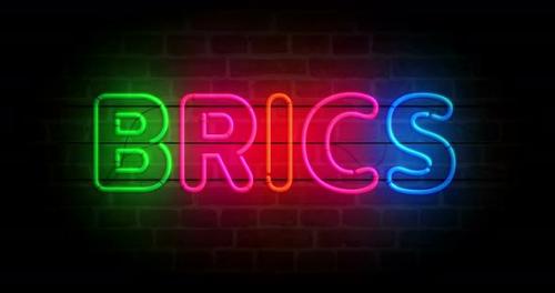 Videohive - BRICS organization neon on brick wall loop - 47549699 - 47549699