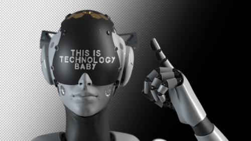 Videohive - the robot makes a gesture indicating the information on the display "this is technology baby". - 47550702 - 47550702