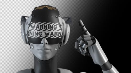 Videohive - the robot makes a gesture indicating the information on the "warning" display. - 47550704 - 47550704