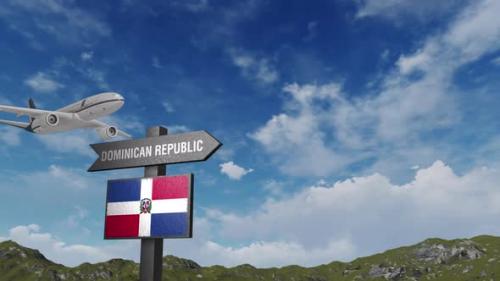 Videohive - Dominican Republic Flag With Airplane And Arrow Sign - 47552011 - 47552011