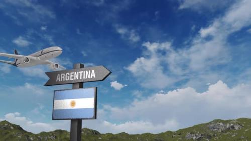 Videohive - Argentina Flag With Airplane And Arrow Sign - 47552012 - 47552012