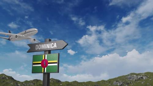 Videohive - Dominica Flag With Airplane And Arrow Sign - 47552020 - 47552020