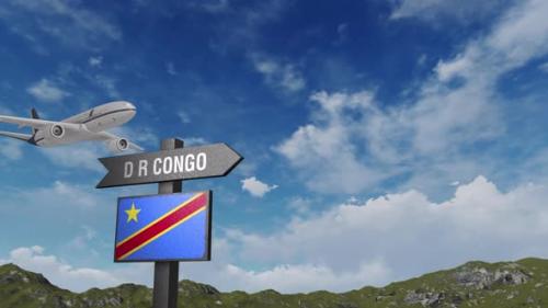 Videohive - Democratic Republic Of The Congo Flag With Airplane And Arrow Sign - 47552021 - 47552021