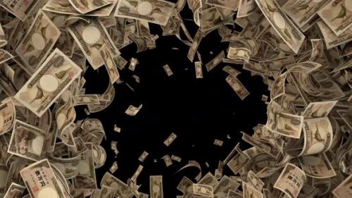 Videohive - Dynamic Japanese Yen Money Bills Transition From The Edges And Blown Away To The Side - 47554493 - 47554493
