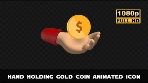 Videohive - Hand holding gold coin Animated icon - 47554548 - 47554548