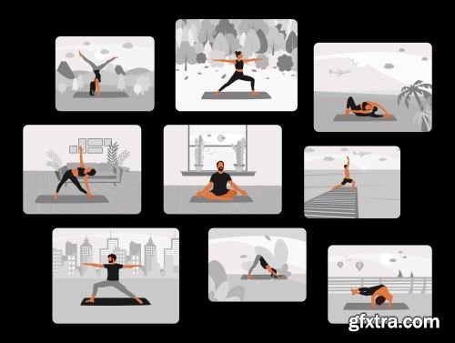 Yoga & Workout Vector Illustrations - 2 Color Styles Ui8.net