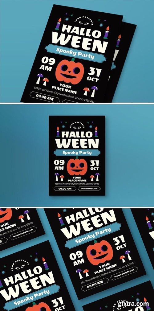 Black Flat Design Halloween Spooky Party Flyer YQH5ZKB