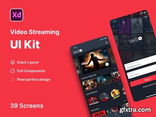 Vego Video Streaming Mobile App Adobe XD Ui8.net