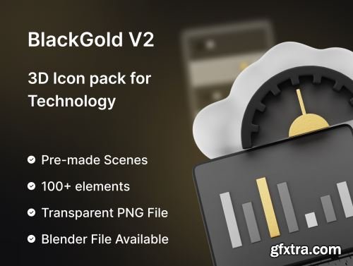 BlackGold Vol2 - Technology 3D Icon Pack Ui8.net