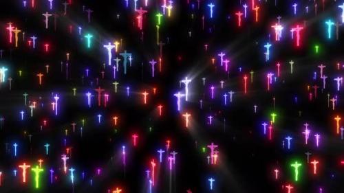 Videohive - Christian Cross Falling Animation Background. The Cross Is Made By Particle Falling On The Dark Back - 47574776 - 47574776