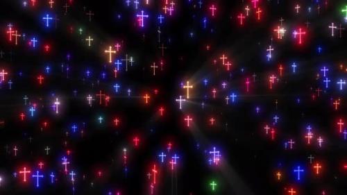 Videohive - Christian Cross Falling Animation Background. The Cross Is Made By Particle Falling On The Dark Back - 47574777 - 47574777