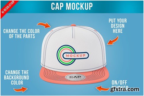 Snapback Cap with Sticker Mockup Template 4VRBBDE