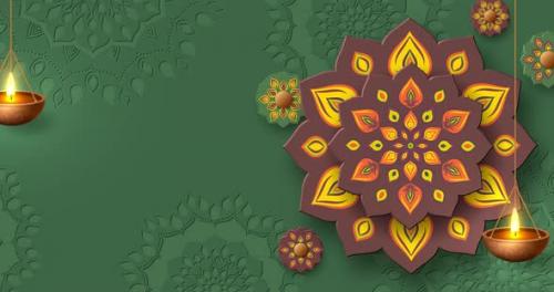 Videohive - Rotating Indian Rangoli with burning diya. - 47575625 - 47575625