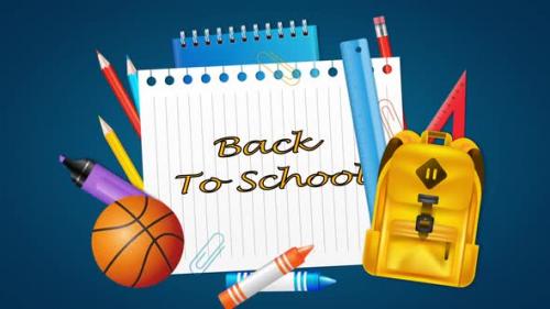 Videohive - Back To School Items Flying Blue Background - 47576789 - 47576789