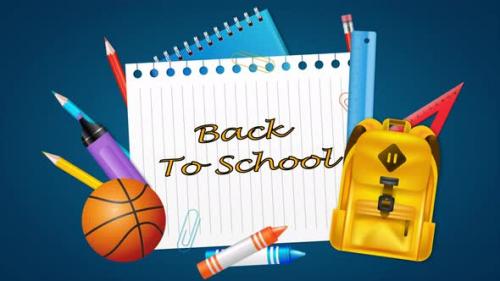 Videohive - Back To School Items Flying Blue Background 4K - 47576793 - 47576793