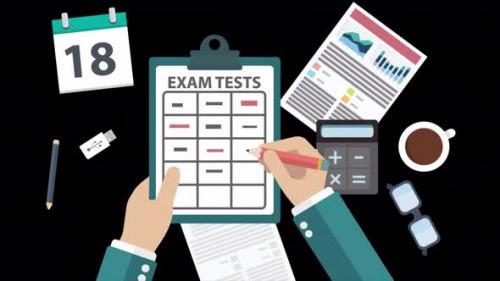 Videohive - The Man Who Scratched Out Some Things On The Exam Test 4K Alpha Channel - 47576799 - 47576799