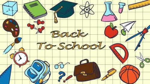 Videohive - Back To School Items Flying Air On Yellow Background - 47576807 - 47576807