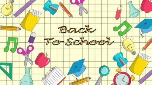 Videohive - Back To School Items Flying Air On Yellow Background 4K - 47576808 - 47576808