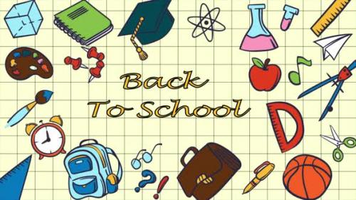 Videohive - Back To School Items Flying Air On Yellow Background 4K - 47576813 - 47576813