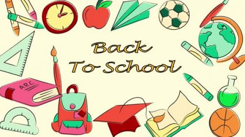 Videohive - Back To School Items Flying On Yellow Background - 47576814 - 47576814