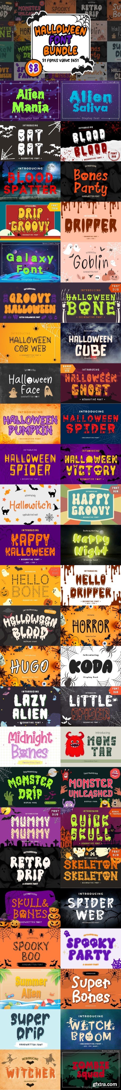 Halloween Font Bundle - 50+ Fonts