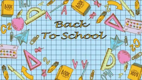 Videohive - Back To School Items Flying Air On Blue Background - 47576818 - 47576818