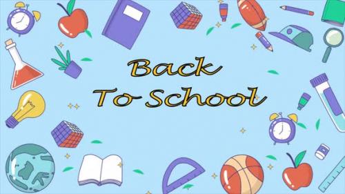 Videohive - Back To School Items Flying Air On Blue 4K - 47576820 - 47576820