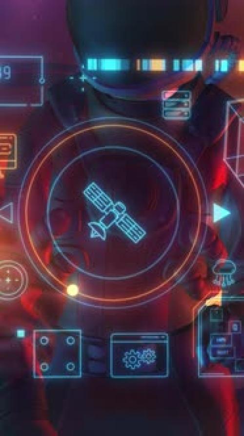 Videohive - An Astronaut Works on a Holographic Panel with Data - 47574499 - 47574499