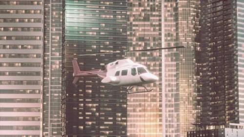 Videohive - Helicopter Flies Through Center of Big City - 47581575 - 47581575