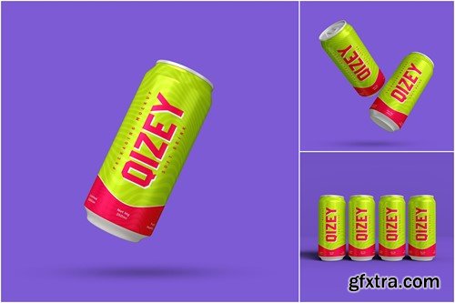 Realistic Energy Drink Metal Can Psd Mockup Set FUFFLYU