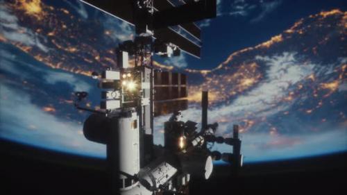 Videohive - International Space Station in Dark Starry Space - 47592839 - 47592839