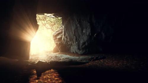 Videohive - Big Dark Cave and Sun Light From Jungle Forest - 47581769 - 47581769