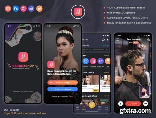 Barber Haircut, Salon & Beauty UI KIT Ui8.net