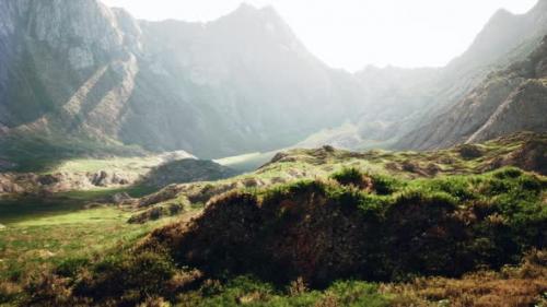 Videohive - Misty Evening on a Mountain Plateau Between Rocky Peaks - 47592497 - 47592497