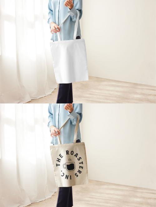 Mockup of woman holding customizable tote bag, mid section 637255391