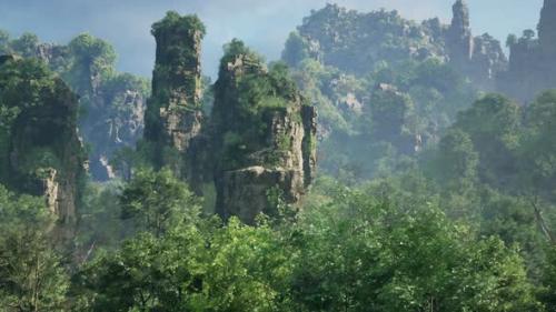 Videohive - A Dense Forest with Towering Rocks and Majestic Trees - 47592754 - 47592754