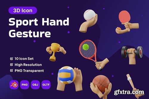 Hand Gesture Sport Object 3D Icon Pack NLQL4L5