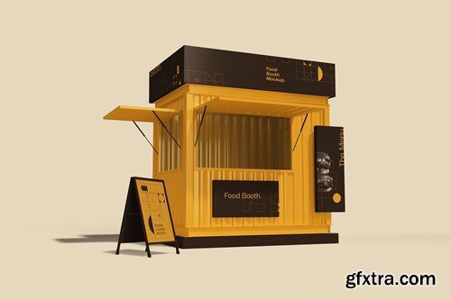 Food Stand Booth with A-Frame Poster Mockups WKWWN4F