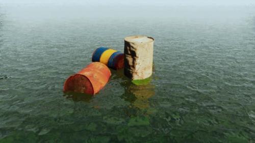 Videohive - Old Rusty Oil Barrels in the Sea - 47581931 - 47581931