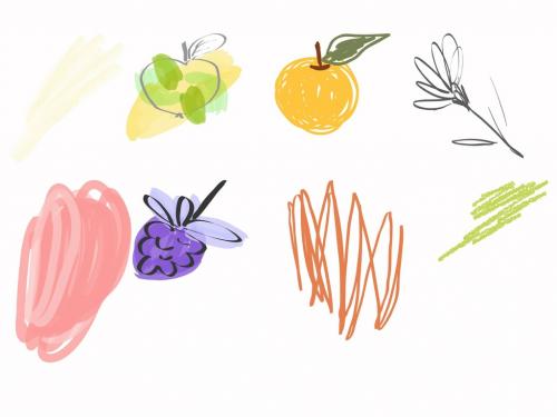 Set of Artistic Hand Drawn Fruits Flowers and Scribbles 637968495