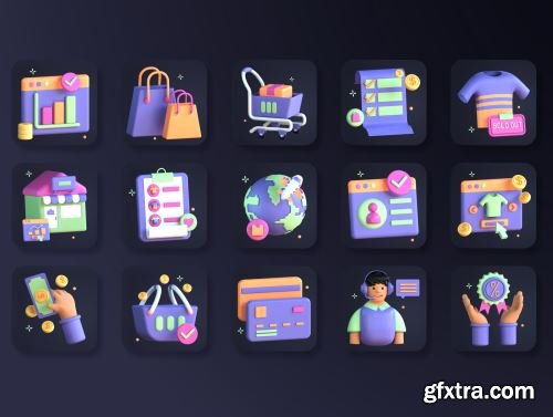 30 3D eCommerce Icon Set Ui8.net