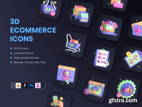 30 3D eCommerce Icon Set Ui8.net