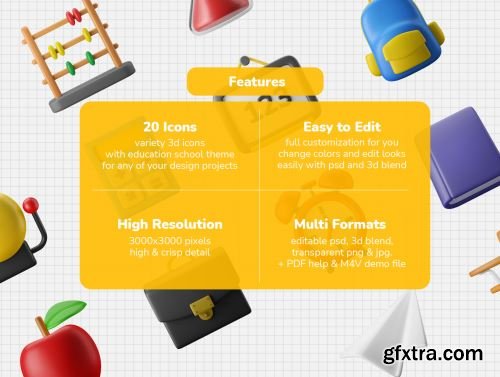 3D Icon Set - Education School Theme Ui8.net