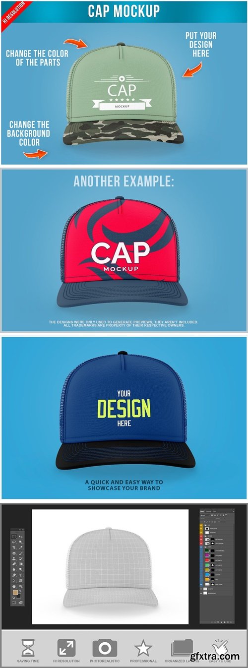 Snapback Truck Hat Mockup Template 5NAVTC8