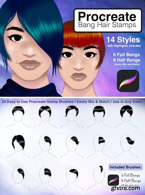 Stamp Hair Brushes for Procreate (Bang Stamps) GSLTM36