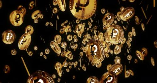 Videohive - Crypto Ruble RUB cryptocurrency flying between golden coins loop - 47610160 - 47610160