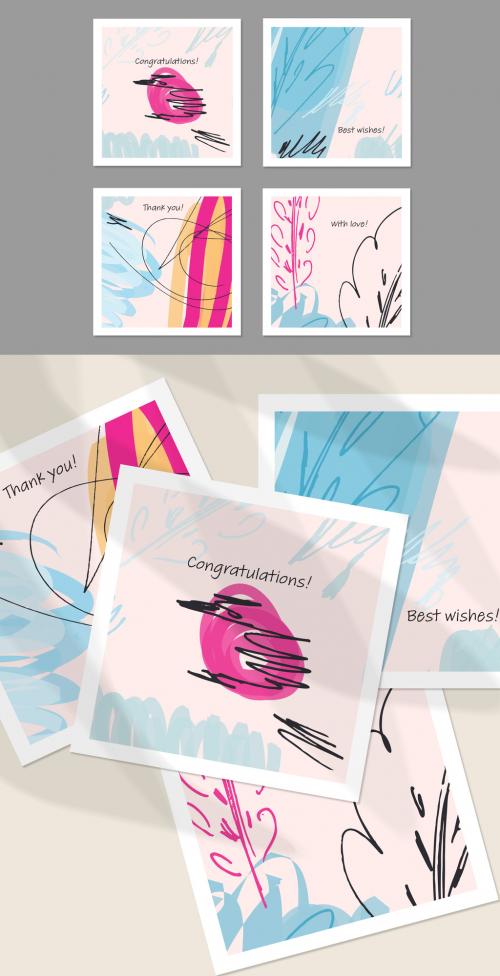 Card Layout with Textured Hand Drawn Abstract Scribbles and Floral Doodles 637968207