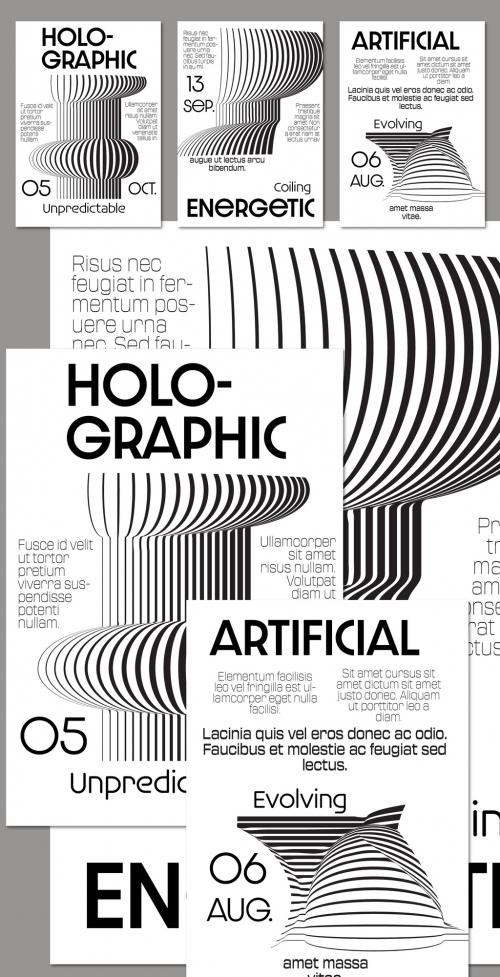 Flyer A4 Black and White Striped Abstract Futuristic Shape 637968115