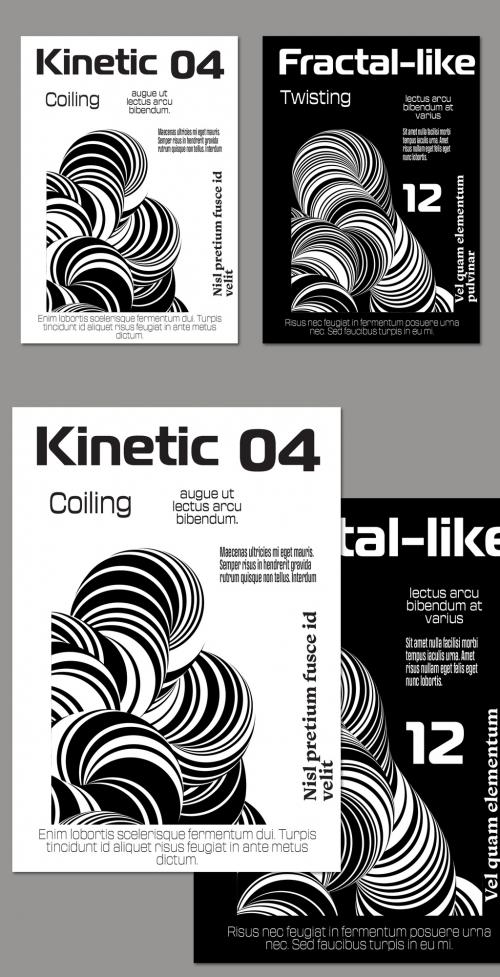 A4 Flyer Abstract 3D Curved Swirling Striped Shape Black And White 637968048