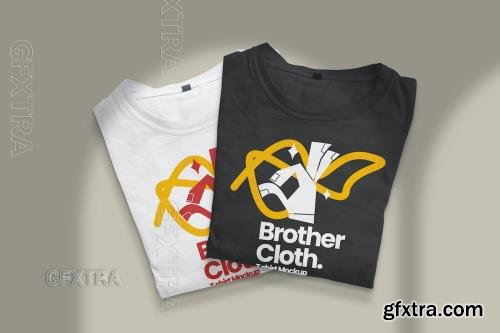 PSD Black and White Folded T-Shirt Mockup VHKRNH2